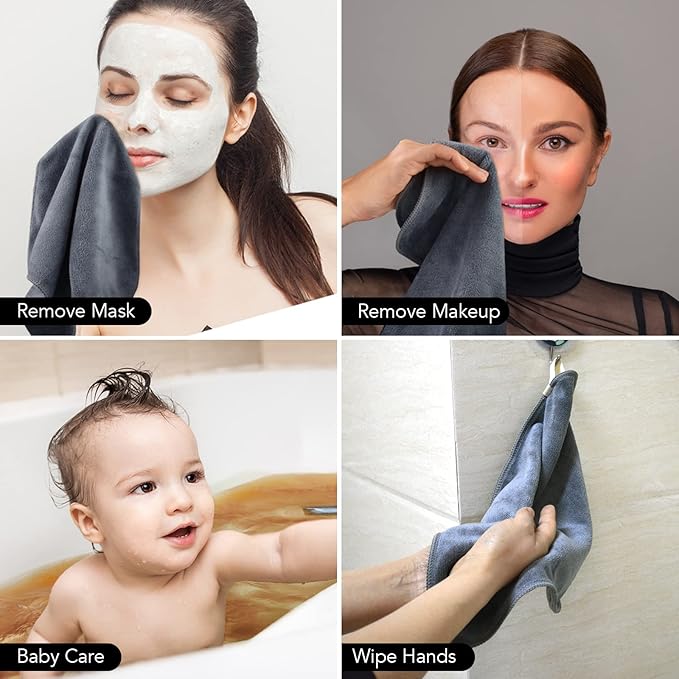SINLAND Microfiber Facial Cloths Fast Drying Washcloth 12inch x 12inch Absorbent Face Wash Cloth Soft Makeup Remover Cloths