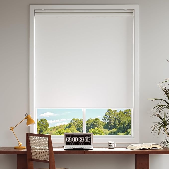 Cordless Roller Shades Blackout Blinds for Windows Room Darkening Rolled Up Shades with Spring System, UV Protection Window Shades Door Blinds for Home and Office (White, 26" W x 72" H)