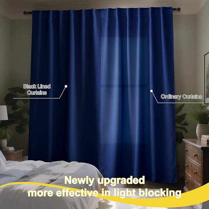 NICETOWN Navy Blue 100% Blackout Curtains for Bedroom, 52x84 Inches Set of 5 for Living Room, Rod Pocket Back Tab & Noise Reducing Drapes Black Lined Insulated Window Treatment Panels