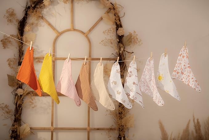 LILY O LAUREL Muslin Baby bibs for drooling and teething, 100% cotton, Bibs for baby girl, Muslin bibs for boys (8 Pack)