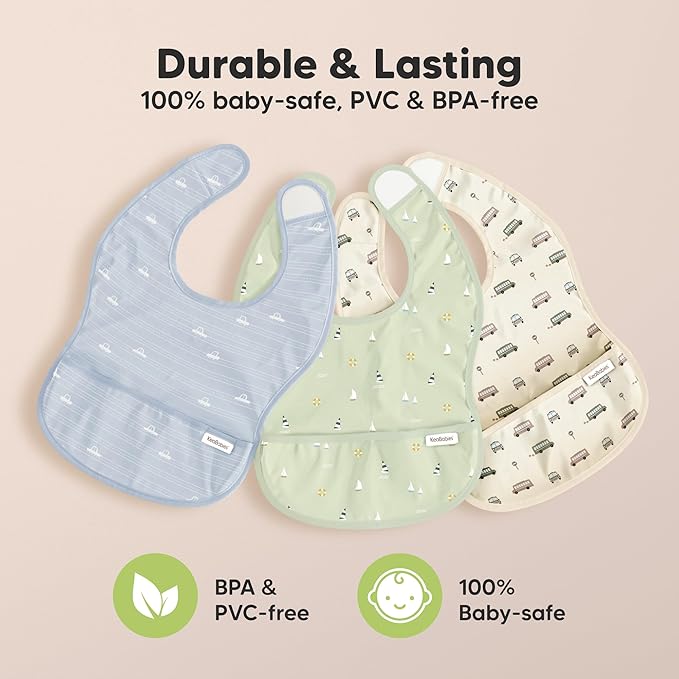 3-Pack Waterproof Baby Bibs for Eating - Lightweight Toddler Feeding Bibs with Large Food Catcher, Mess Proof, Food-Grade Baby Eating Essentials, Easy to Put On & Clean (Pets & Paws)