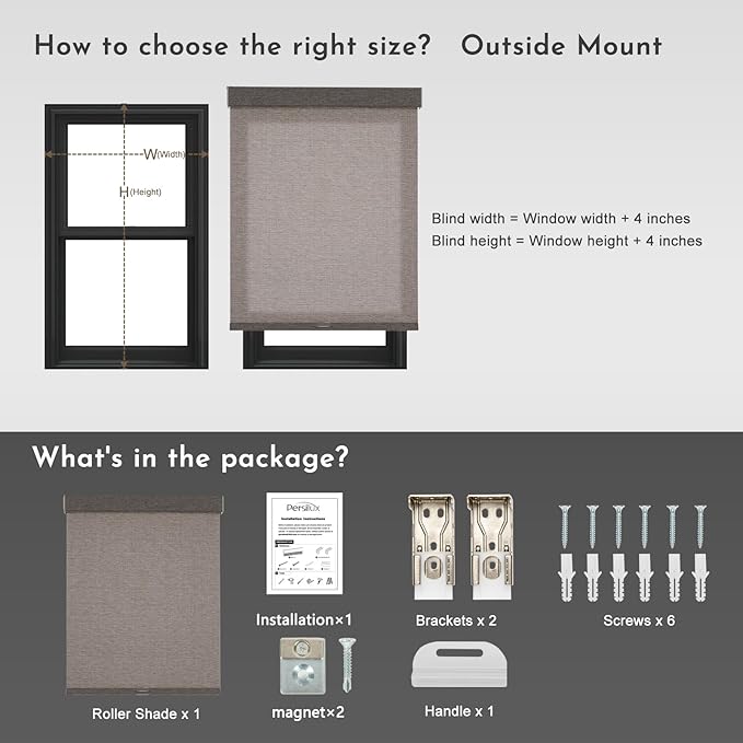 Persilux Light Filtering Roller Shades for Indoor Window Blinds,Cordless,Linen Fabric,Thermal Insulated Fabric UV Protection Shades for Home,Office,Bedroom,Door,Light Filtering-Stone Grey,Custom Size