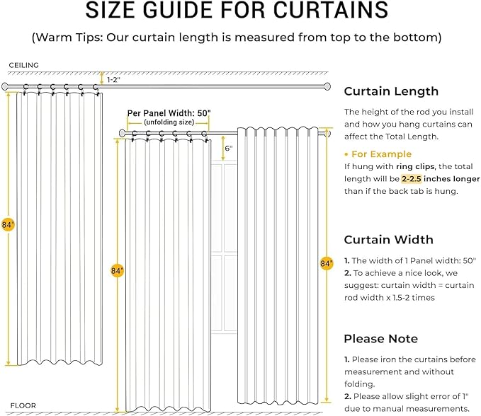 INOVADAY 100% Blackout Curtains for Bedroom, Black Out Curtains 84 Inch Long, Clip Rings Linen Blackout Drapes, Thermal Insulated Room Darkening for Living Room, 2 Panels - Mustard Yellow,W50xL84