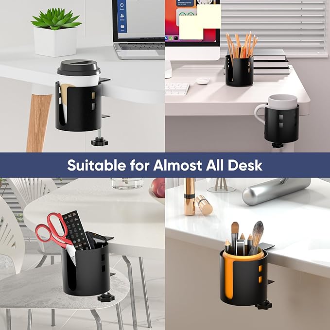 Deeper Desk Cup Holder, OOKUU Anti-Spill Cup Holder for Desk or Table, Sturdy and Durable, Easy to Install, Enough to Hold Coffee Cups, Water Bottles, Gaming PC Office Accessories, Black