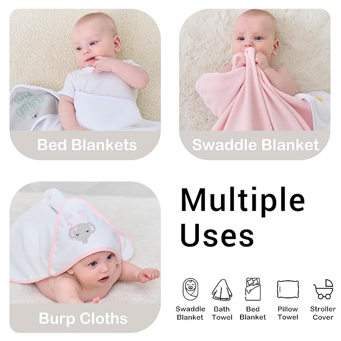 Viviland Baby Towels and Baby Wash Cloths Set Hooded Baby Towels Baby Wipes Absorbent Bath Face Towels Burp Cloths or Face Towels for Girl Boy 6-Pack Size 28 x 28 Inch(Sunshine)