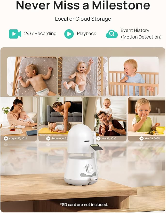Dr.Care 5" Smart WiFi Baby Monitor - 1080P Split Screen & 2K Camera,Privacy Mode, Multi-User, 5000mAh Removable Battery, RGB Night Light, Cry & Motion Alerts, App Control, HD Night Vision