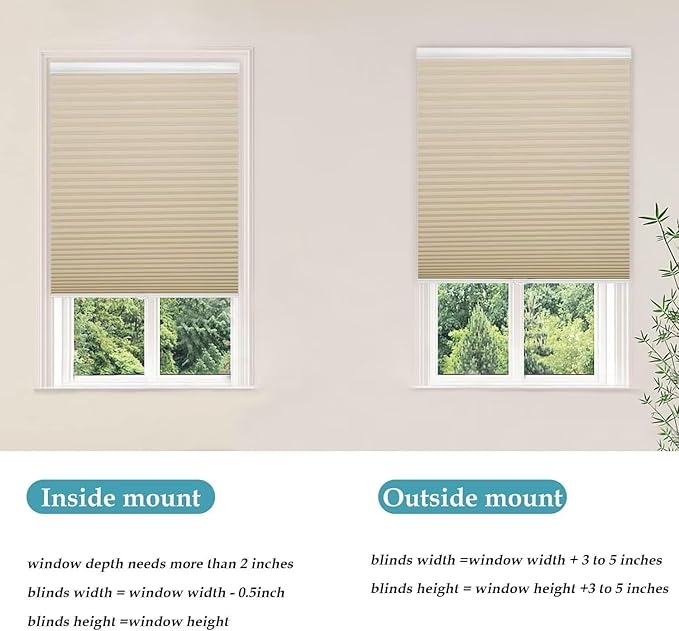 MYshade 1.5-Inch Cellular Cordless Light Filtering Shades, Honeycomb Window Blinds for Soft Daylight & Privacy, Thermal Insulation, Child Safe, Inside or Outside Mount (20" W x 48" H, Beige)