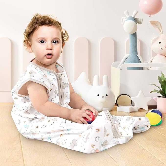 TILLYOU 2 Pack Baby Sleep Sack 12-18 Months 100% Cotton Wearable Blanket 0.5 TOG Sleeveless Summer Sleep Sacks with 2-Way Zipper, Happy Forrest & Nude
