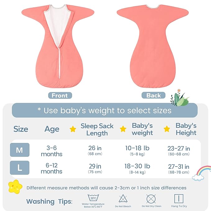 ZIGJOY Shark-Fin Transitional Swaddle for Newborn - 2.5 Tog Rayon Made from Bamboo Transition Swaddle Sleep Sack 6-12 Months Baby Arms Up Swaddle Blanket with 2-Way Zipper, Pink