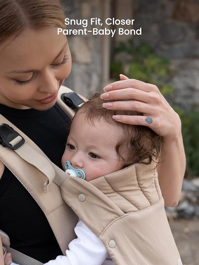 GROWNSY Baby Carrier, One-Click Release Clasp for Easy to Wear, Cozy Wraps Carrier Newborn to Toddler with Head Support(7-44lbs), Ergonomic & Lightweight for Infant to Toddler, Khaki
