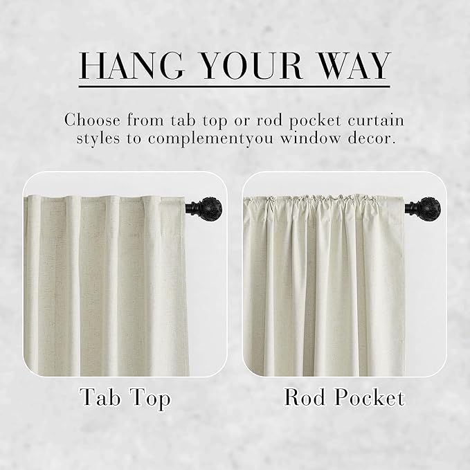 RYB HOME Cream Beige Linen 100% Blackout Curtains for Bedroom W52 x L102, Linen Blackout Curtains Privacy Assurd& Thermal Insulated for Sliding Door/Living Room/Nursery, 2 Panels