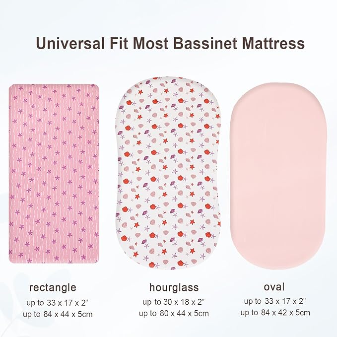 david's kids 3 Pack Bassinet Sheets, Ultra Soft Breathable Comfortable Baby Sheet Set for Boys Girls Neutral, Univeral Fit for Most Cradle and Bassinet Mattress, Beach
