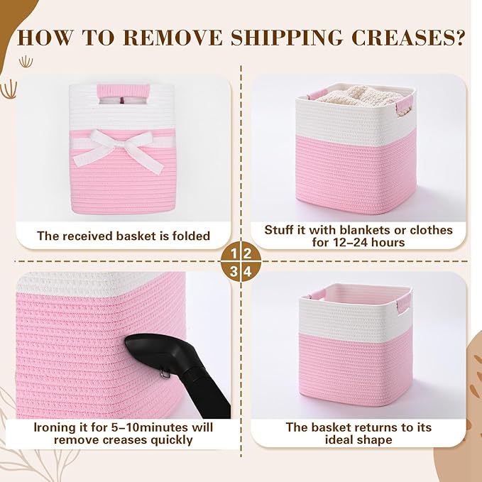 11 Inch Storage Cubes, 3 Pack Cube Storage Bins for Organizing, Cotton Rope Woven Baskets for Shelves, Bathroom, Kids Room, Closets, Baby Nursery