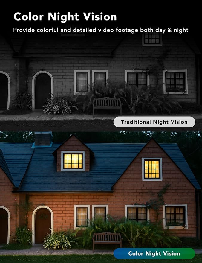 2K Security Camera, Outdoor/Indoor for Home, Pet, Baby, Nanny, IP65 Waterproof Color Night Vision, White Light & Siren, Recording, Motion Detection, Compatible with Alexa, White-4P