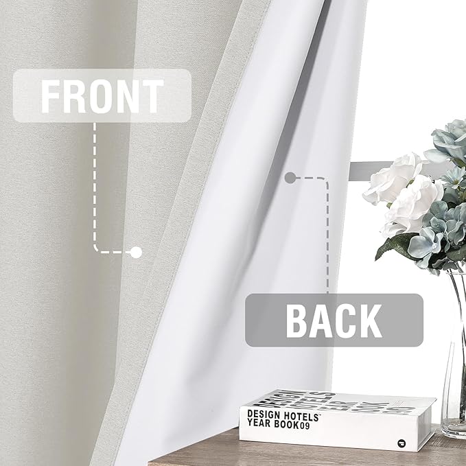 H.VERSAILTEX 100% Blackout Curtains for Bedroom 96 inches Long Light Blocking Linen Curtains with Thermal Barrier and Grommets for Modern Decor 2 Panel Sets, 52x96 Inch, Heather Stone(Not Solid)