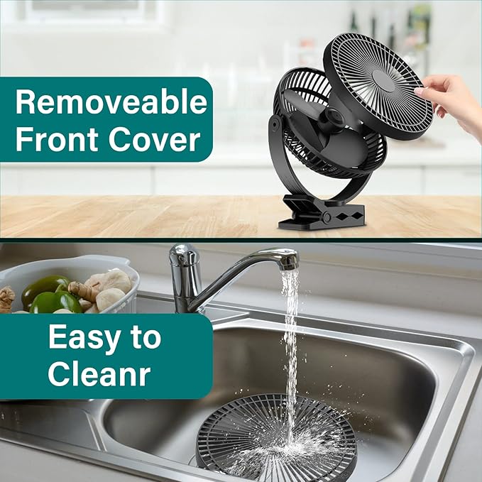 Portable Clip on Fan, 10000mAh Battery Operated, 24 Hours Work Time, 4 Speeds, 8 Inch, Personal Fan for Bedroom Outdoor Travel Camping Golf Cart Treadmill Home Office