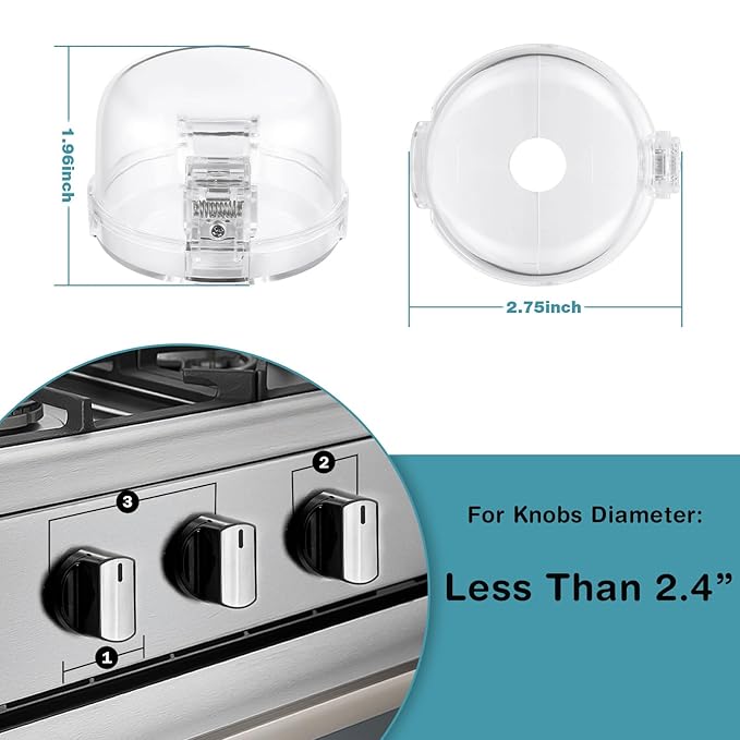 Stove Knob Safety Covers, for Knob Diameter Less Than 2.4", Press Gas Stove Knob Locks, Unlock with Two-Finger, Oven Knob Covers for Child Safety, Clear, Pack of 5