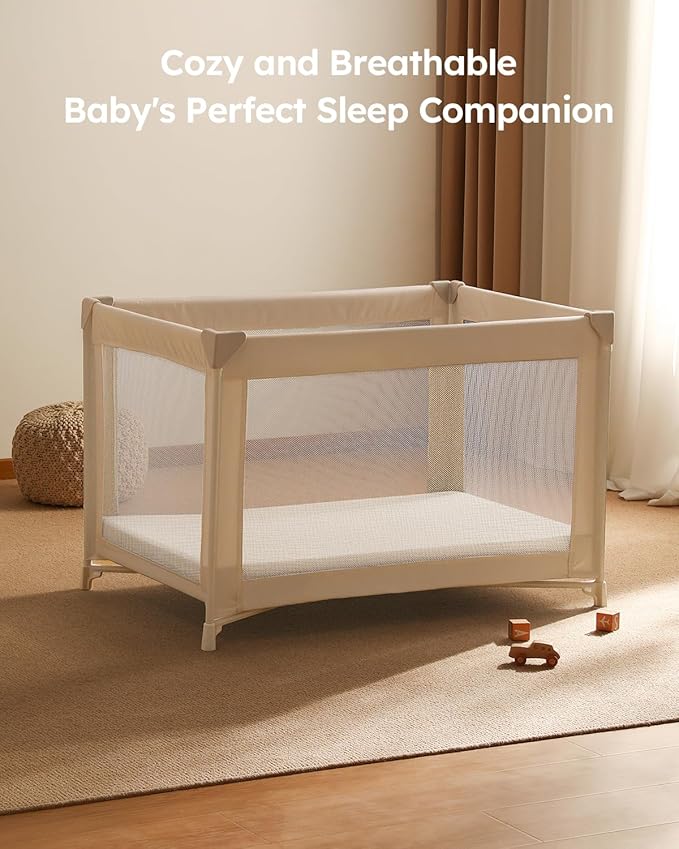Muslin Pack and Play Sheets Fitted, 100% Cotton Mini Crib Sheets 2 Pack for Pack N Play Mattress, Stretchy Playard Sheet, Soft and Breathable Beige & Khaki