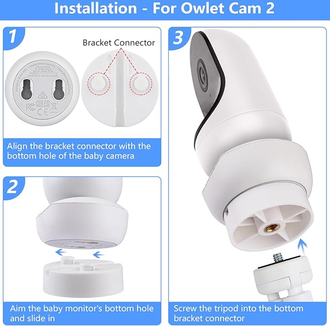 Flexible Tripod Baby Monitor Mount for Owlet Cam, Owlet Cam 2 and Owlet Dream Sight (Gen 3) Smart Video Baby Monitor, Attach Your Baby Camera Wherever You Like Without Tools or Wall Damage - White