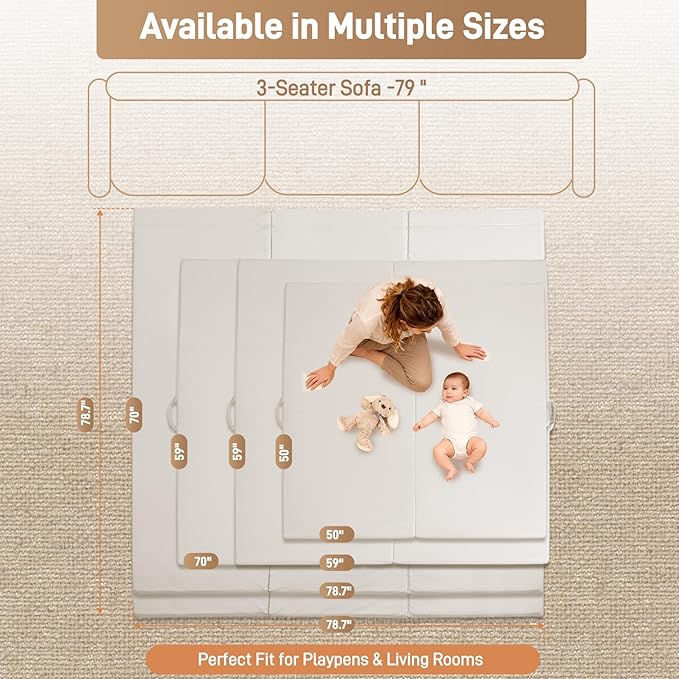 Ultra Soft Baby Play Mat for Floor 1.4" Thick Memory Foam 70x79 Playpen Mat for Toddlers Infant Kids with Non-Slip Backing Safe for Crawling, Water-Repellent Leather for Tummy Time, Tatami Style(Grey)