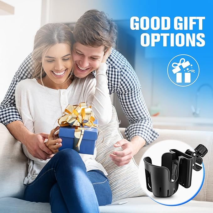 Stroller Cup Holder with Phone Holder, 2-in-1 Universal Cup Holder for Walker, Wheelchair, Bike, Scooter, Fits Most Cup, Black