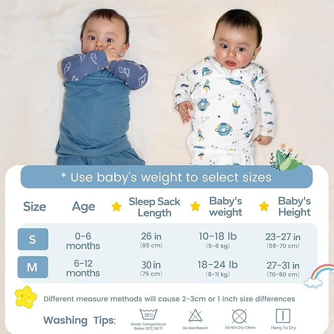 ZIGJOY Sleep Sack Swaddle 0.5 TOG Baby Wearable Blanket 100% Cotton Baby Swaddle Blanket for Newborns 0-6 Months for Boy Girl, Blue&Space