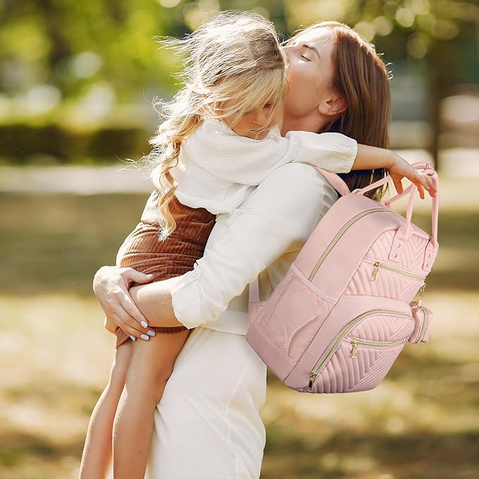 Diaper Bag Backpack,Baby Essentials Diapers Bag with Pacifier Case,Multipurpose Stylish Large Capacity Travel Backpack for Baby Girl/Boy(M-Pink)