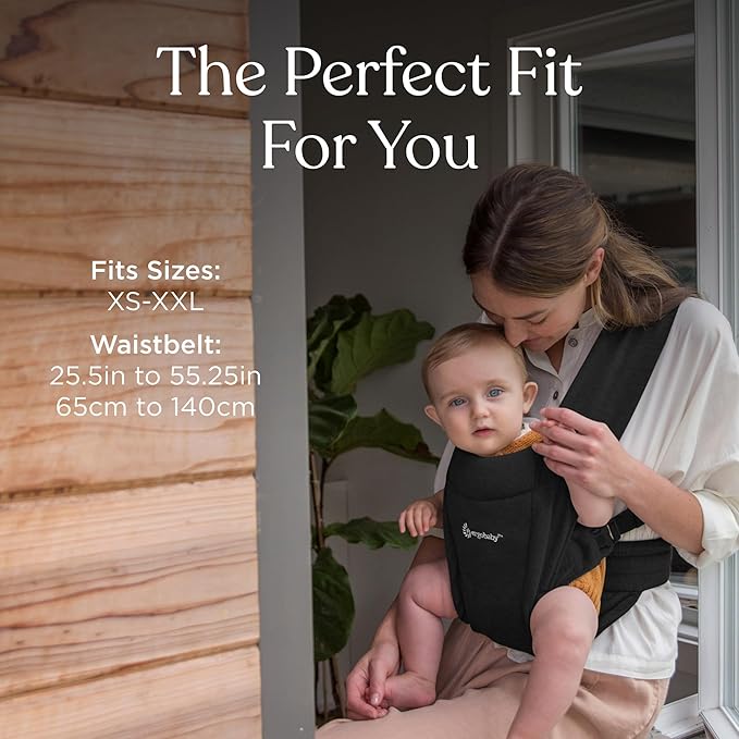Ergobaby Embrace Baby Carrier Newborn to Toddler - Lightweight Ergonomic Baby Carriers - Cozy Essentials (7-25 Pounds), Ponte Knit, Pure Black