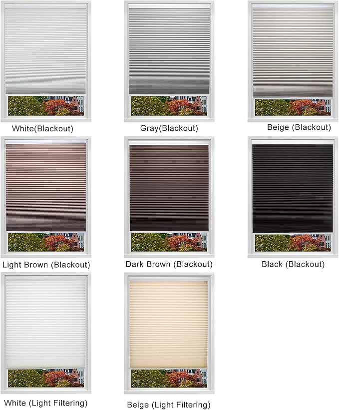 Changshade Cordless Cellular Shades, Light Filtering Honeycomb Shades for Windows, Pull Down Pleated Blinds, Easy to Install for Indoor Windows and French Doors,34" W x 72" H, Grey