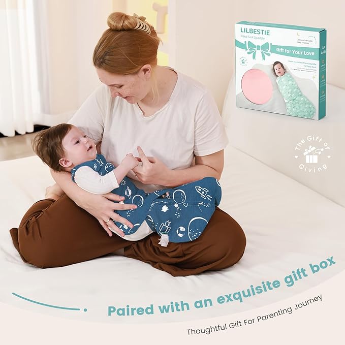 LILBESTIE Baby Swaddle Sleep Sack, 1.0 Tog New-Parent-Friendly Swaddle for Newborns & infant 6-12 Months Baby Wearable Blanket Reduce Startle Reflex, Newborn Boys Girls Registry Essentials