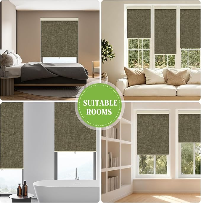 Blackout Roller Shades Blinds for Windows, Free-Stop Cordless Roller Shades with Valance, Thermal Insulated Fabric Window Blinds UV Protection for Home, Bedroom, Coffee, 59" W x 72" H