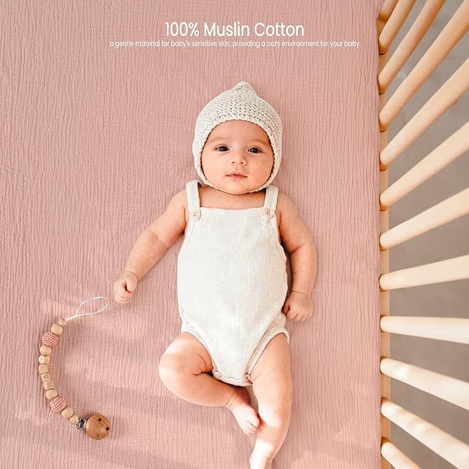 lulumoon Fitted Crib Sheets 2-Pack: Soft Muslin Cotton for Standard Crib - Boho Floral Pattern Print for Baby Girls Nursery Bedding & Gift