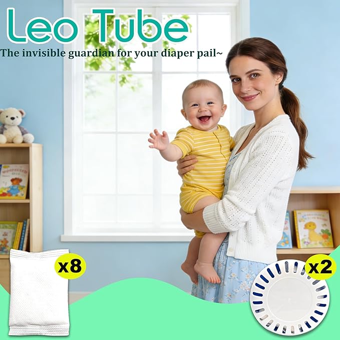 LeoTube Diaper Pail Deodorizer for Munchkin Step Diaper Pail, 2-Pack Containers and 8-Pack Lavender Scented Baking Soda Refills Compatible with Munchkin Diaper Pail, Baking Soda Diaper Odor Absorber