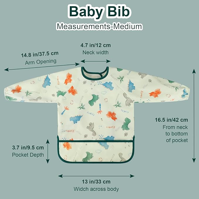 Accmor 4 Pack Long Sleeve Bibs, Baby Smock Waterproof Sleeved Bib Smock for Baby Toddler 6-36 Months