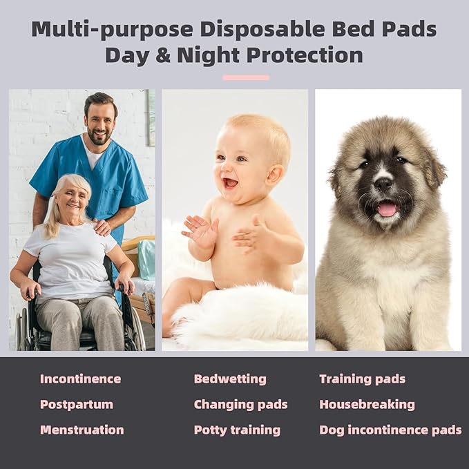MKISS Tear-Resistant Oversized Bed Pads 40" x 60"(40 Counts), Heavy Duty Ultra Absorbent Underpads, Chucks Pads Disposable for Adults, Children, Babies, Elderly and Pets
