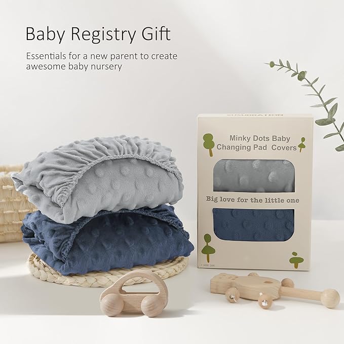 Susurration 2Pack Changing Pad Covers Super Soft Minky Dots Plush Changing Table Covers 33x17x7in Breathable Changing Pad Sheets for Unisex Baby Girls and Boys (Grey&Blue)