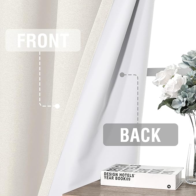 H.VERSAILTEX Energy-Saving Full Blackout Linen Curtains with Grommets, Perfect for Bedroom and Living Room Comfort Insulated Curtains for Winter 2 Panel Sets, 52x96 Inch, Heather Pale Oak(Not Solid)
