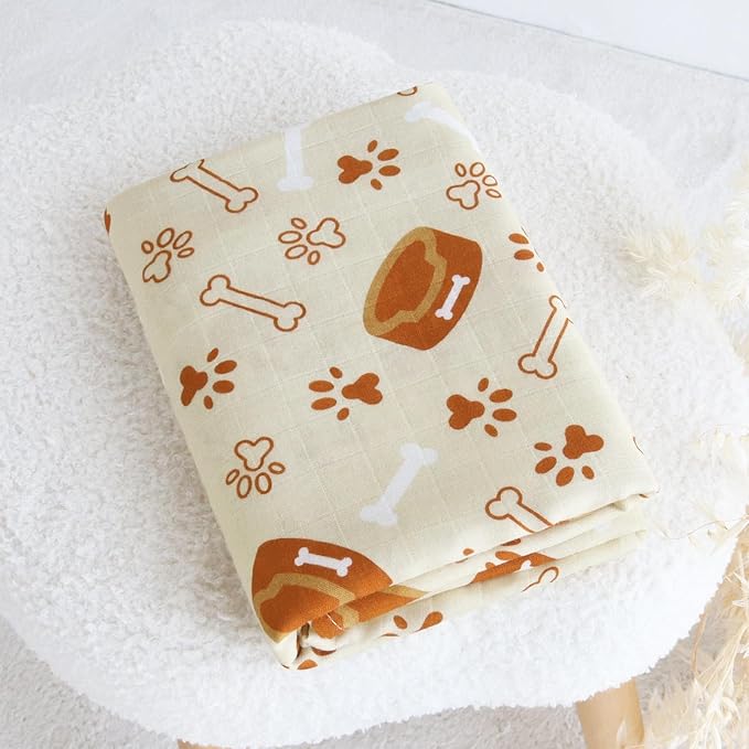 LifeTree Baby Swaddle Blankets, Muslin Swaddle Blankets Unisex Swaddling Wrap Receiving Blanket, 70% Viscose from Bamboo and 30% Cotton, Large 47" x 47", Dog Elements Pattern