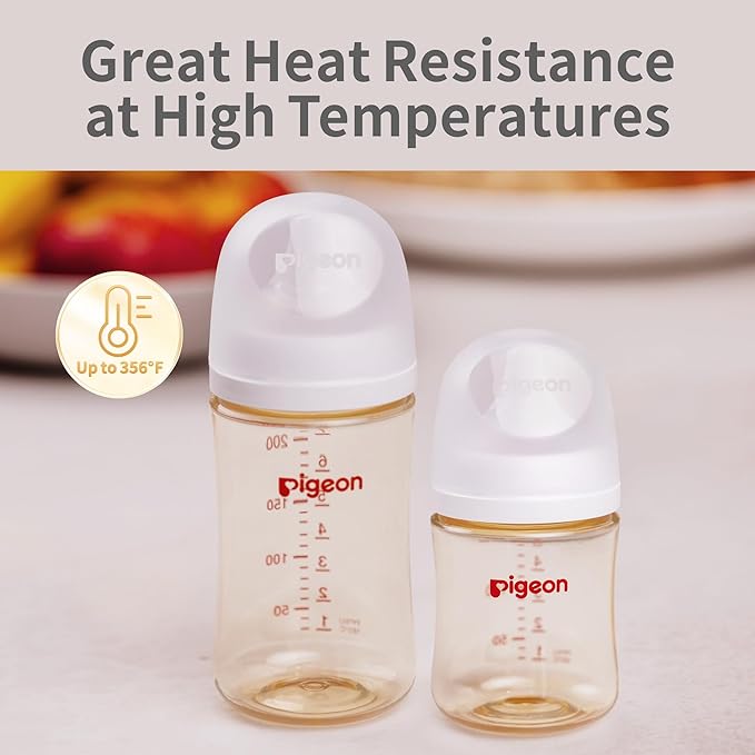 Pigeon PPSU Nursing Baby Bottle Wide Neck, Anti-Colic, Streamlined Body, Natural Feel, Easy to Clean, 5 Oz (Pack of 2), Includes 2pcs SS Nipples (0m+)