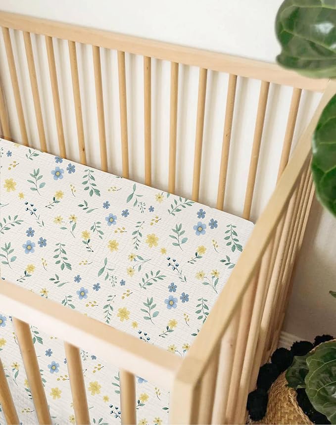 Crib Sheets for Baby Boy Girl 2 Pack, Fitted Crib Mattress Sheet 28" x 52", Muslin Toddler Bedding with Neutral Style, Nursery Bedding Essentials (Spring Garden & Sage)