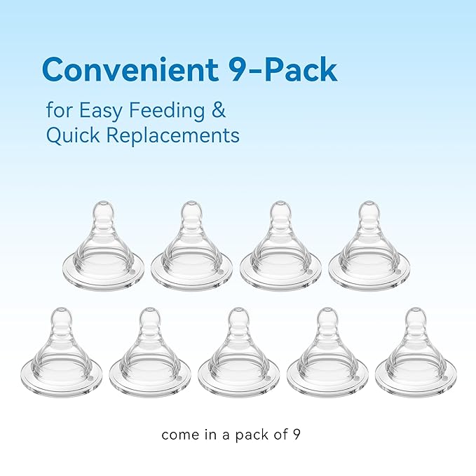Gotocut Bottle Nipples Medium-Fast Nipple Level 3, 6m+, Compatible with Wide-Neck Baby Bottle, 9 Count