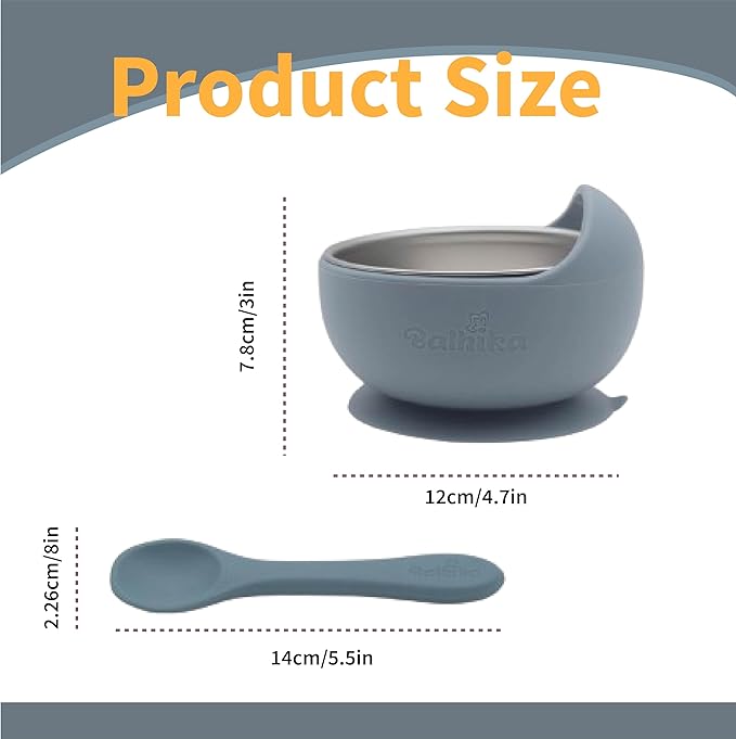 Balhika Silicone Baby Bowl Feeding Set – 12-Piece Set with Stainless Steel Inserts and Baby Spoons – BPA-Free Suction Bowls for Babies and Toddlers – Easy to Clean, Safe Mealtime Set for Self-Feeding