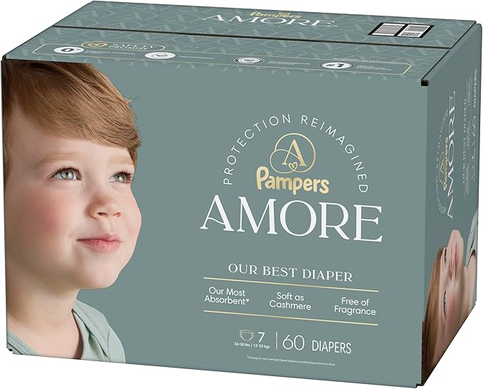 Pampers Amore, Size 7 (26-50 lbs), 60 Count, Our Best Diaper