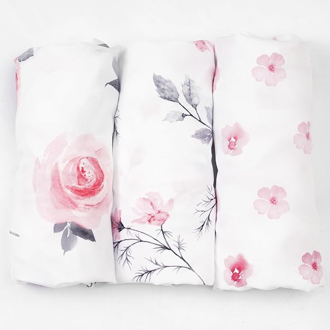 david's kids 3 Pack Bassinet Sheets, Ultra Soft Breathable Comfortable Baby Sheet Set for Boys Girls Neutral, Univeral Fit for Most Cradle and Bassinet Mattress, Floral Flowers