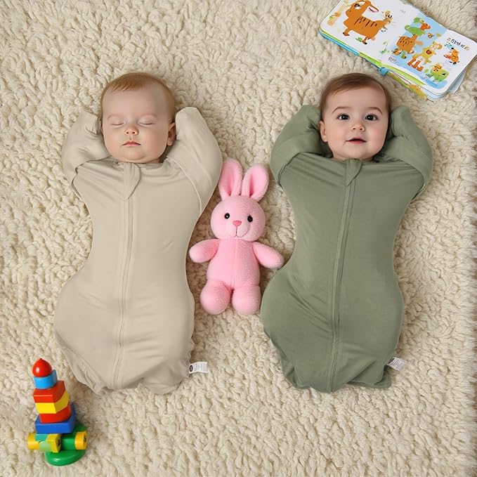 MEXXI Swaddle Baby Sleep Sack With Arms Up, 2 Pack Baby Transitional Swaddle with Double Zipper, 0.5 TOG, 13-19 lbs, M