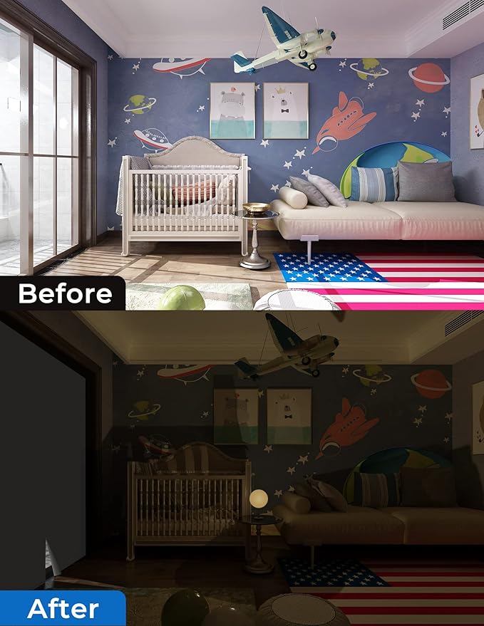 Sumobaby Blackout Curtains for Bedroom 114"x57" Portable No Drill Blackout Blinds with Heat-Resistant Magic Tapes,100% Black Out Window Cover Easy to Cut Fit for Home Cinema,Dorm Room,Nursery(White)