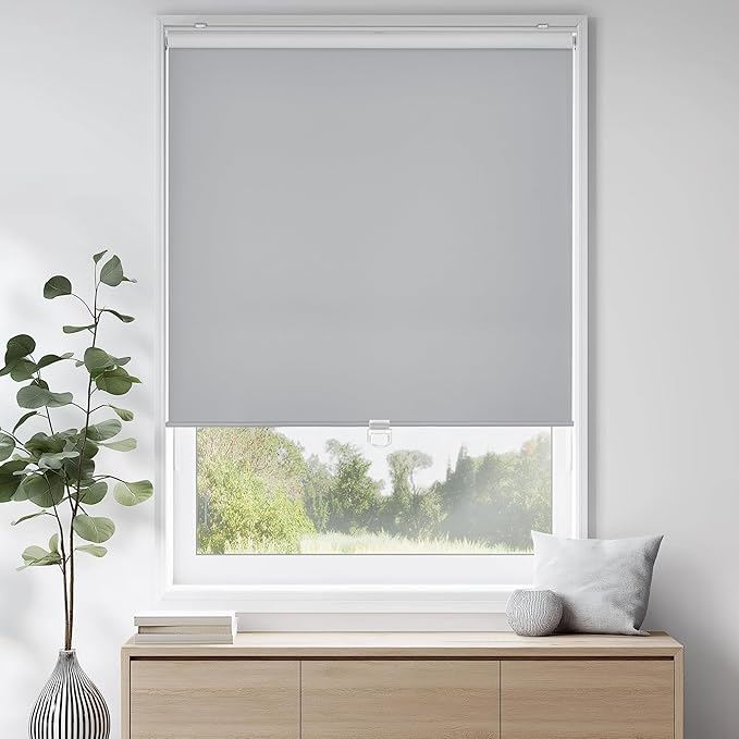 ChrisDowa Cordless Free-Stop 100% Blackout Blinds for Windows, Roller Windows Shades with Thermal Insulated, UV Protection Fabric for Living Room, Office and Home. Easy to Install.Grey,45" W X 72" H