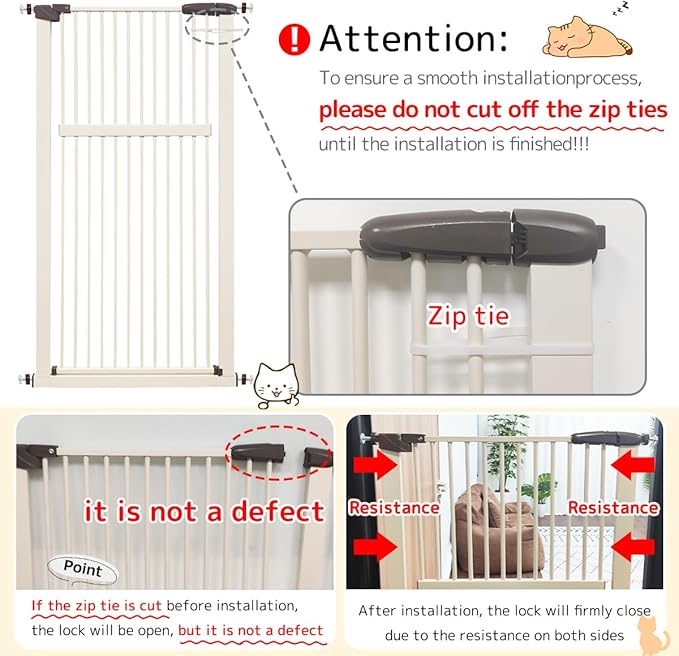 Lumizone Extra Tall Pet Gate 55.12" High Pressure Mounted 42.52"-46.64" Extra Wide (9 Sizes) 1.37" Gap for Cat Dog Stairs Doorway Hallway No Drilling Auto-Close (42.52"-46.64" W, Cream White)