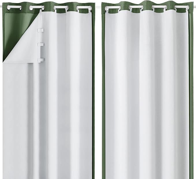 Aiyufeng 2 Panel 100% Blackout Curtains, 90 Inch, 50" W x 86" L, Greyish White, 2 Liners with 18 Rings