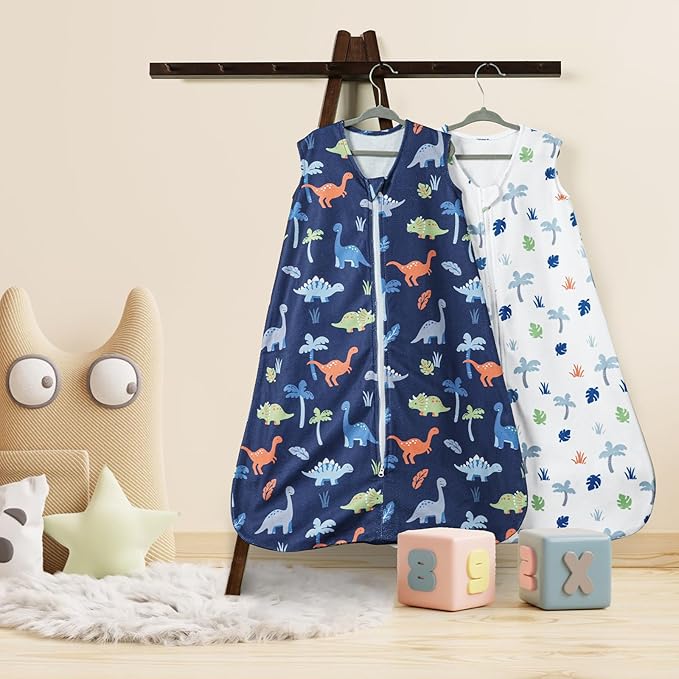 PHF Warm Micro-Fleece Baby Sleep Sack 12-18 Months, Soft Baby Wearable Blanket, 2-Way Zipper Sleeping Bags, 2 Pack Comfy Toddler Sleeping Sack for Boys, Large Size, Dinosaur